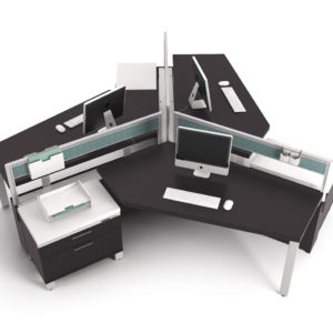 3 Pod Workstation with Wing-Shaped Surfaces