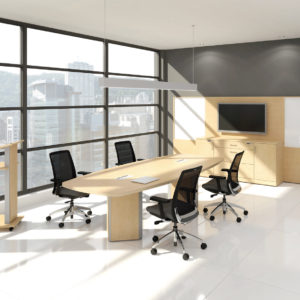 Boardroom Table with Media Wall and Podium