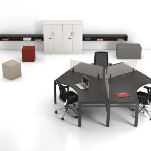 Angled Workstations with Acrylic Privacy Screens