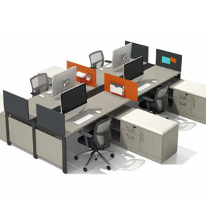Benching Workstations with Privacy Panels and Storage Accessories