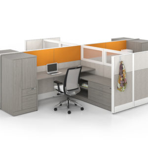 Uni-T Workstations with Layered Storage and Accent Fabric